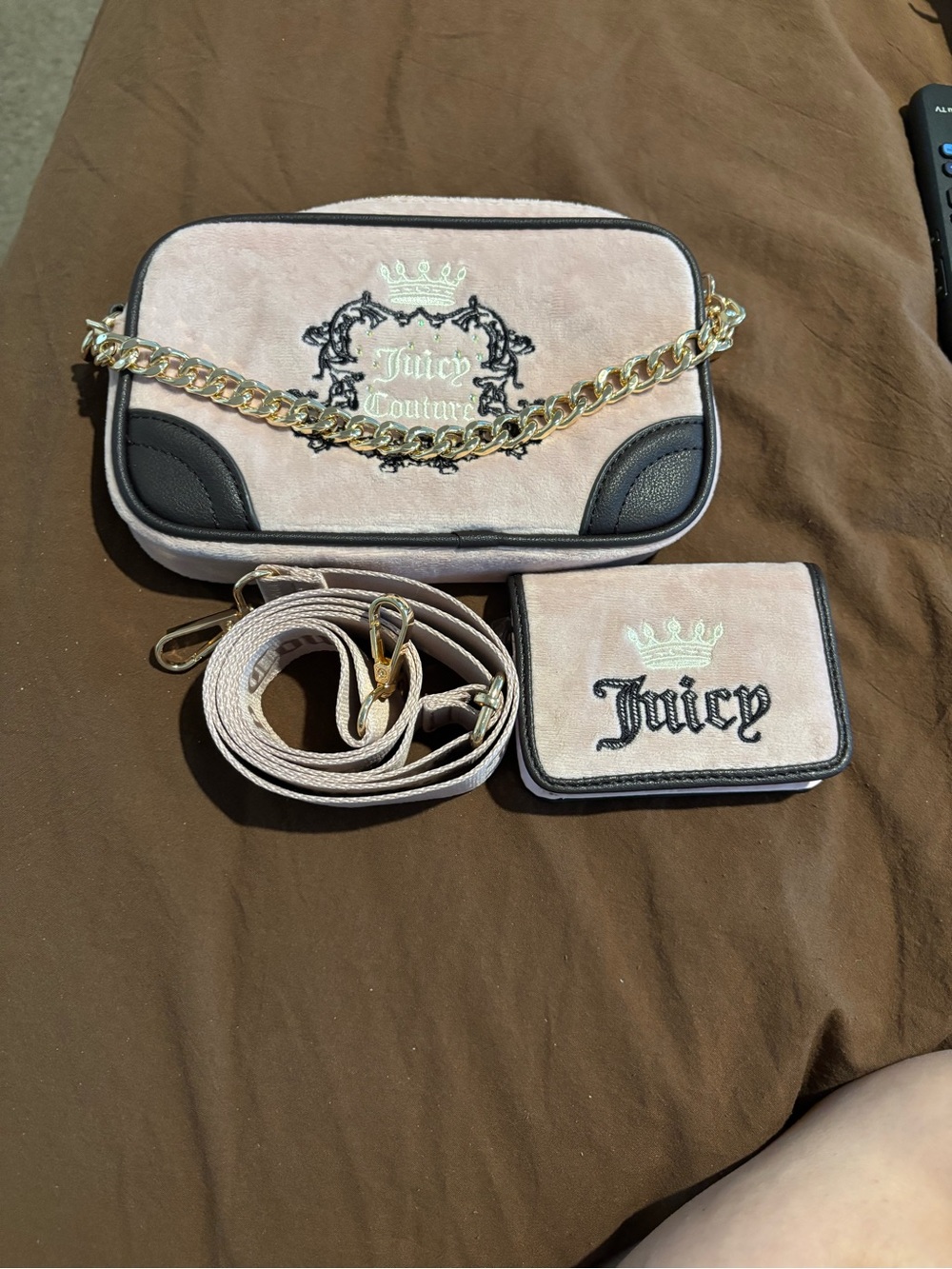 Juicy Couture Pink Velvet Crossbody Bag with Wallet Set